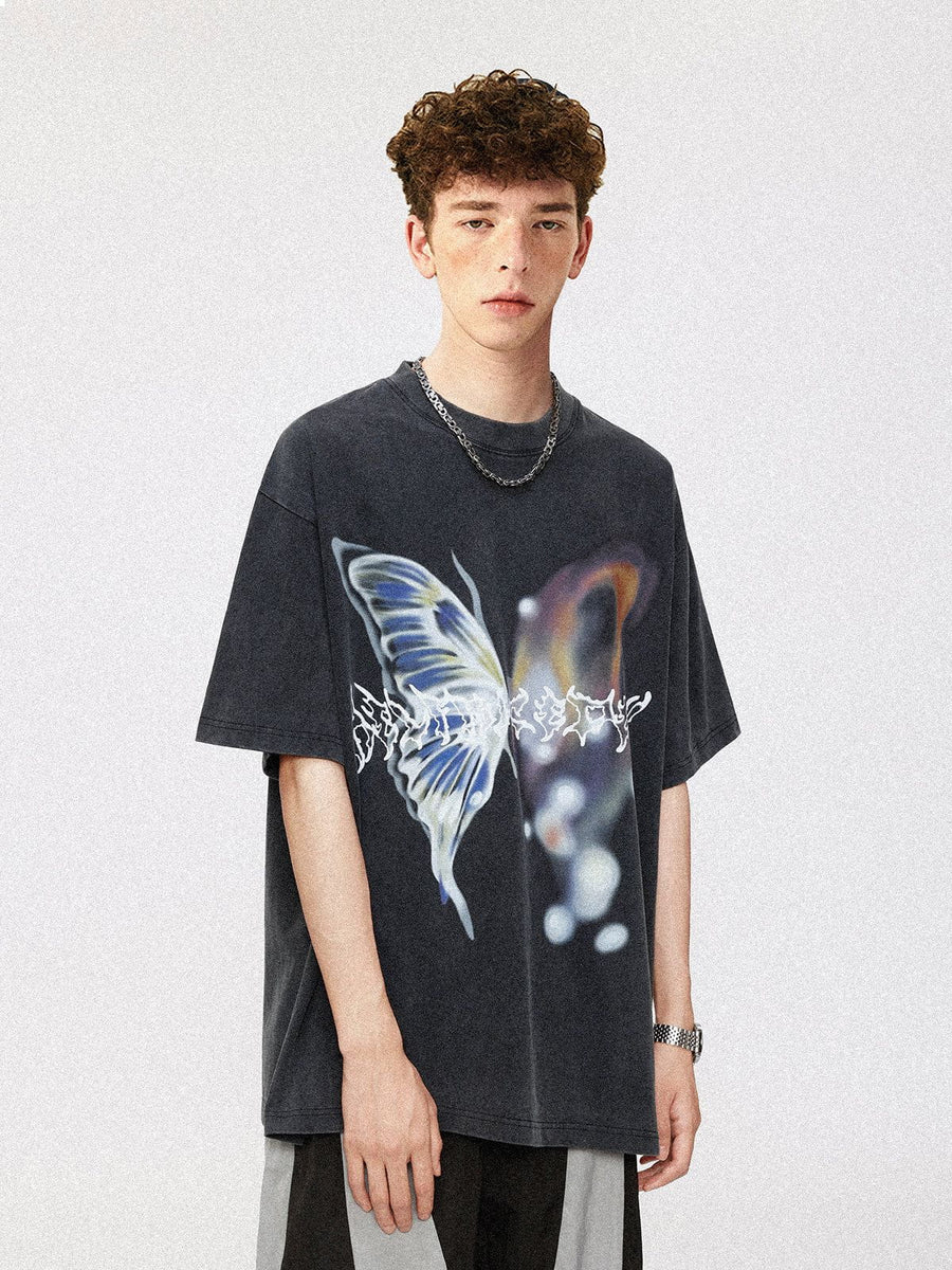 Tシャツ・カットソー Aelfric Eden Irregular Butterfly Print Washed Tee Aelfric Eden Irregular Butterfly Print Washed Tee