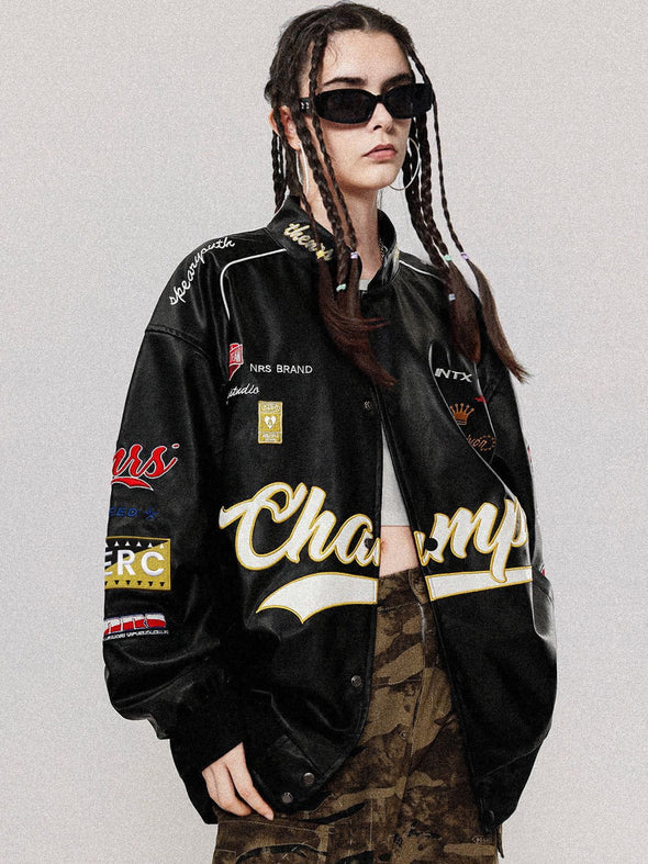 Aelfric Eden Letter-Embroidered Racing Jacket