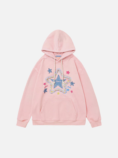 Aelfric Eden Denim Star Applique Embroidery Hoodie