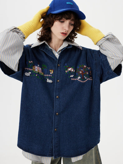 Aelfric Eden Embroidery Denim Short Sleeve Shirt