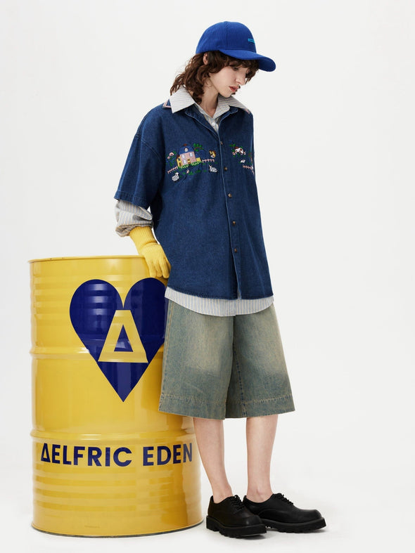 Aelfric Eden Embroidery Denim Short Sleeve Shirt