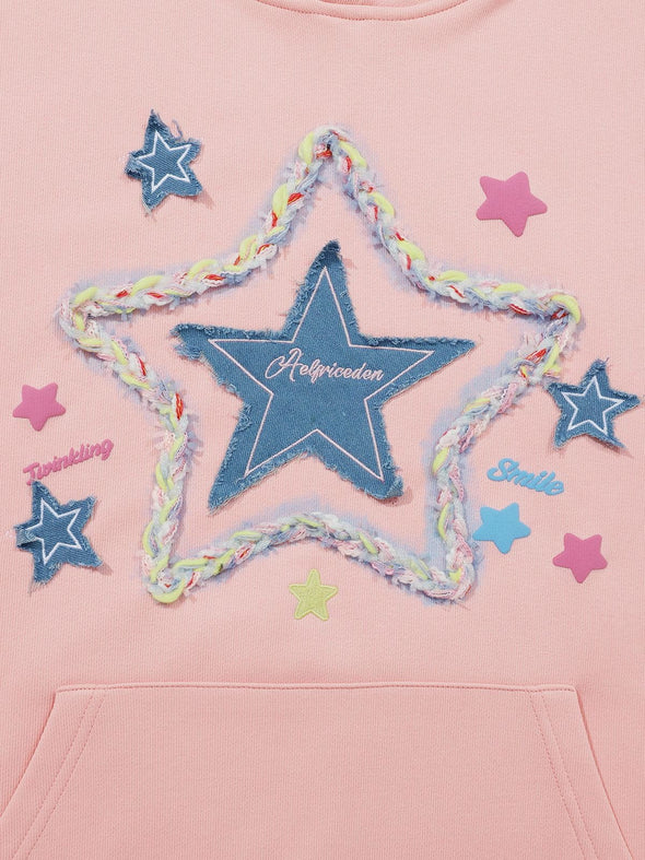 Aelfric Eden Denim Star Applique Embroidery Hoodie