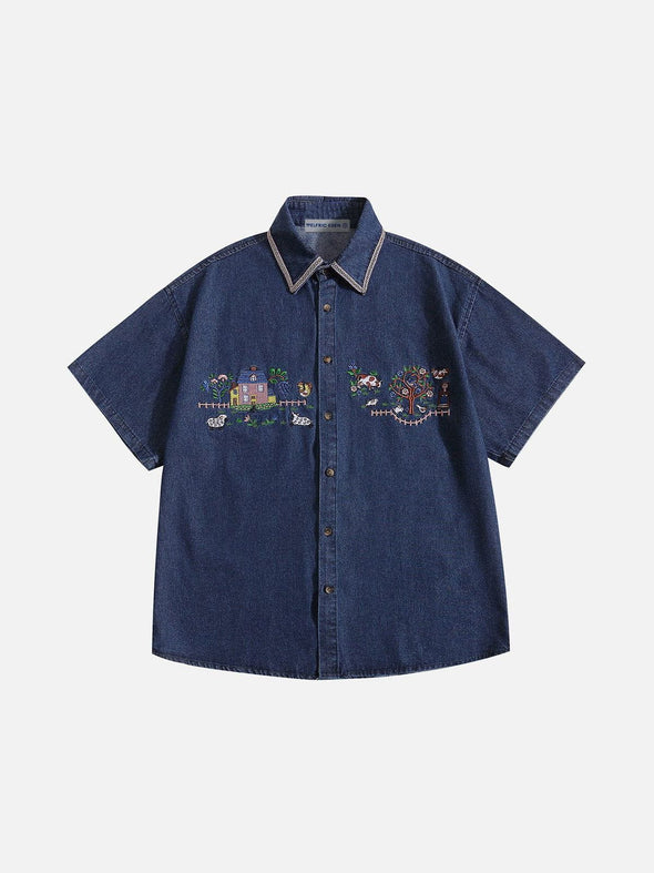 Aelfric Eden Embroidery Denim Short Sleeve Shirt