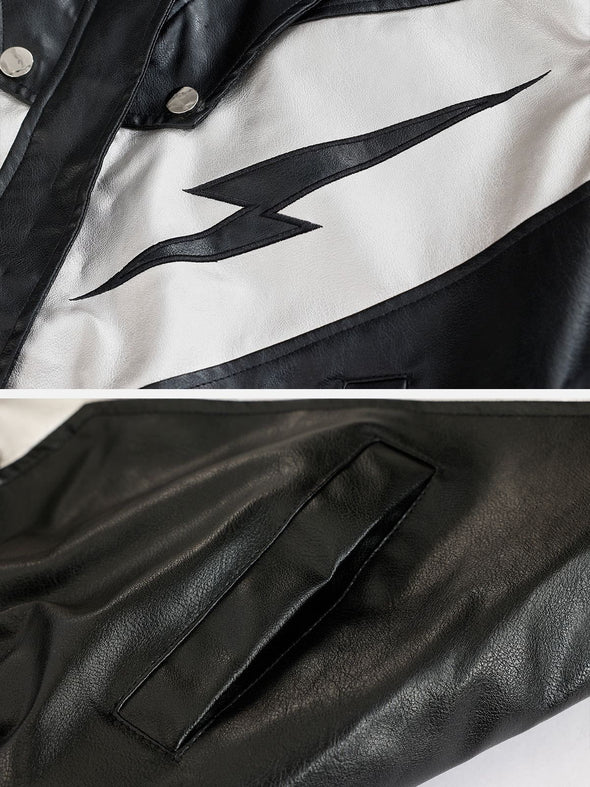 Aelfric Eden Racing Contrast Panel Lightning Leather Jacket