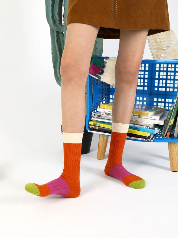 Contrast Color Stitching Mid-Calf Socks