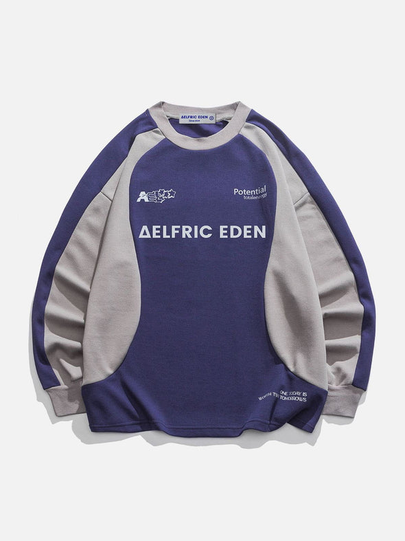 Aelfric Eden Vintage Colorblock Letter Print Sweatshirt