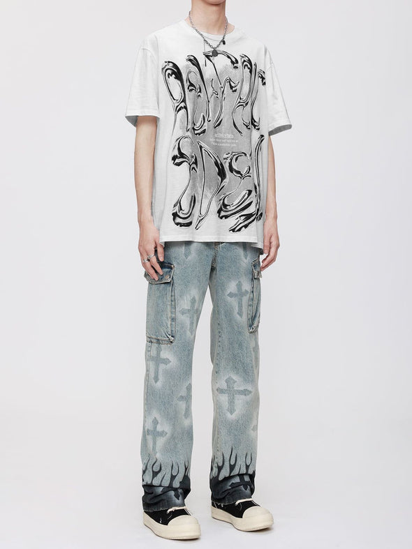 Aelfric Eden Silver Abstract Letter Print Tee