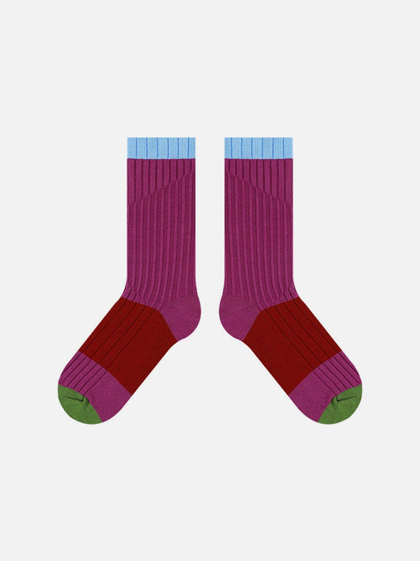 Contrast Color Stitching Mid-Calf Socks