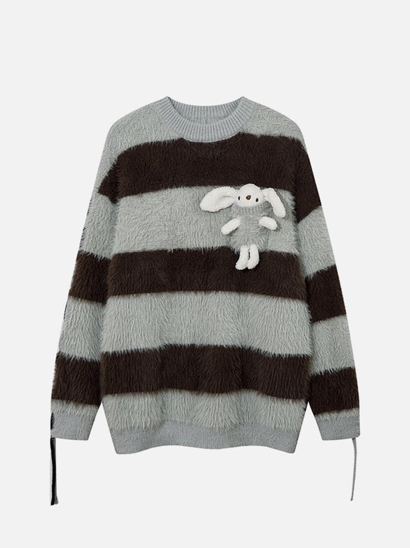 Aelfric Eden Cute Rabbit Stripe Drawstring Mohair Sweater